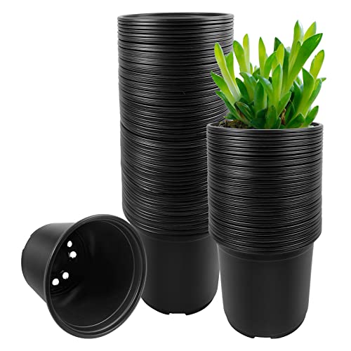 RAOOKIF 100 Pack Nursery Pots, 4 5 6 Inch Nursery Pot for Plants, Plastic Plant Pots with Drainage Holes, Garden Flower Pots for Transplanting, Succulents, Cuttings, Seedlings(5inch,100pcs) - size: 5 Inch