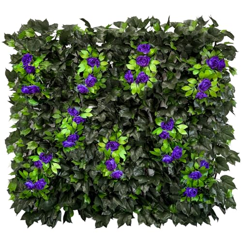 Artificial Expandable Ivy Privacy Fence Screen,Adjustable Size,Dense Leaf Panel,Perfect for Balcony,Garden,Fence Cover and Green Wall Decoration - color: BRANCH-PURPLE ROSE