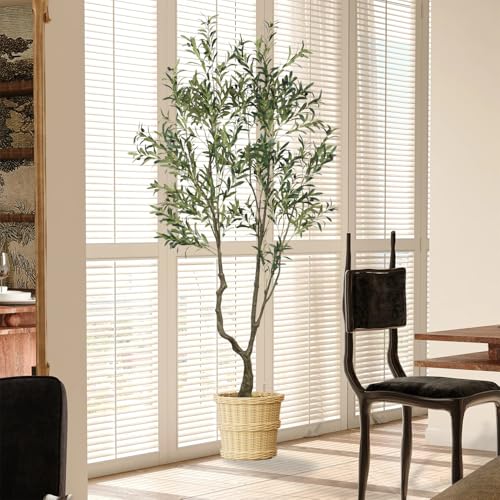 7.55ft Artificial Olive Tree, Faux Olive Tree with Lifelike Fruits, 90.55in Fake Olive Tree with Sturdy Plastic Pot, Artificial Plants for Office Home Living Room Indoor Outdoor Decor - color: Green-ap04