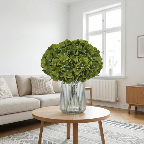 2Bouquets Artificial Fake Flowers Plants Silk Hydrangea Arrangements Wedding Bouquets Decorations Plastic Floral Home Kitchen Garden Party Festival Bar DIY(Olive Green,5 Flower Heads) - color: Olive Green,5 Flower Heads