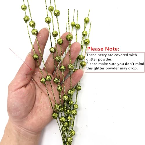 Artificial Glitter Berry Stem Ornaments, Bright Berries Decorative Bead Sticks, Glittery Twigs, Picks Branches for Home Christmas Tree, Small Vase, Holiday Wedding Party Decor - 17 Inch Green 10 Pack - color: Glitter Berry Sticks - Green 10 Pack