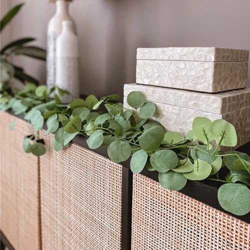 CQURE 36 Pack 252Ft Eucalyptus Garland,Artificial Eucalyptus Leaves Table Greenery Garland Wreath Vines for Wedding Party Table Fireplace Bedroom Wall Room Decor - size: 252Ft-36Pack-Green