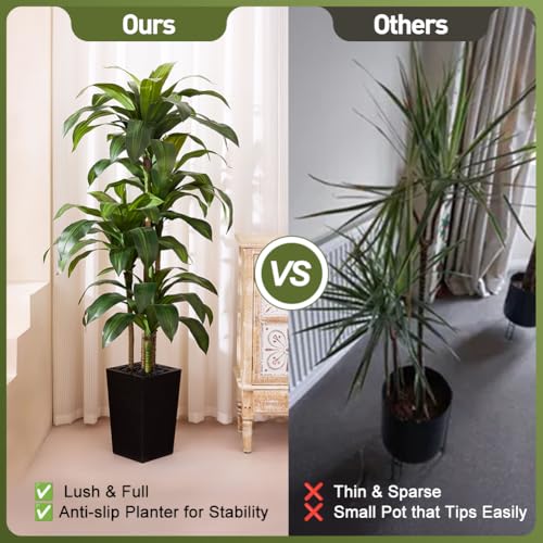 VeriNatural 6FT Artificial Dracaena Tree - UV Resistant Faux Tropical Plant, Potted Fake Tree with Taper Planter & Pebbles - Indoor Outdoor Greenery for Home, Porch, Living Room, Bedroom Decor, VN127 - color: Black, size: 6ft