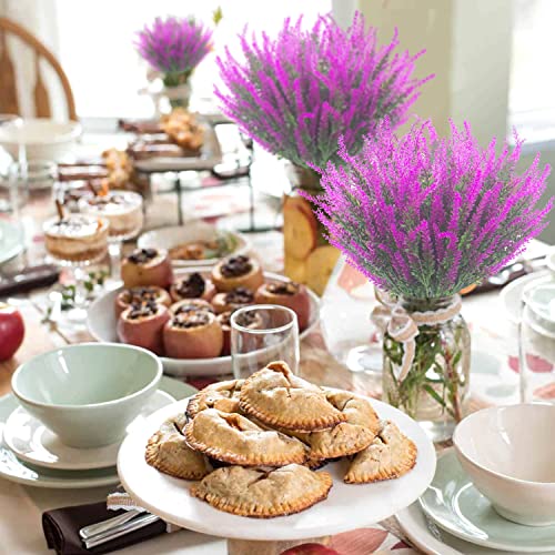 Grunyia 12 Bundles Artificial Lavender Flowers Outdoor UV Resistant Fake Flowers Faux Plastic Plants Garden Porch Window Box Decorating (Purple)
