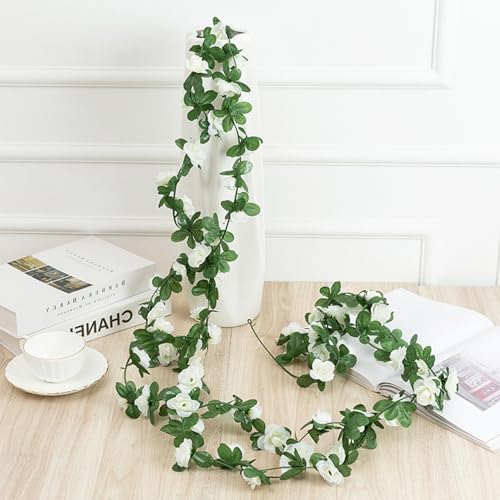 3PCS Artificial Flowers Spring Flower Garland 23.7FT Artificial Rose Vine Hanging Decoration for Wedding Wall Arch Party Backdrop (White) - color: White
