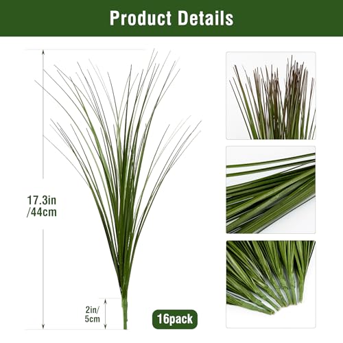 16PCS 17.3" Fake Plants Artificial Wheat Grass Greenery Plastic Plants Fake Grass Artificial Plants for Outdoor Decor Artificial Grass Plant with Greenery Stems for Indoor Home Decoration - size: Short-16PCS