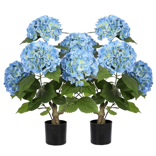 Nafresh 2FT Real Touch Faux Hydrangea Tree Outdoor, 2 Pack Blue Hydrangea Tree Artificial with Vibrant Blooms, Faux Hydrangea Potted Plant for Indoor Outdoor Home Front Porch Pation Decor - color: Blue, size: 2ft