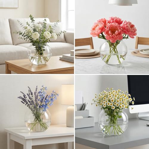 Clear Round Vases Set of 6, Glass Vase for Flowers, Flower Vases for Centerpieces, Glass Bowl Vase for Living Room, Bedroom, Kitchen, Office, Wedding - color: Clear, size: 3“