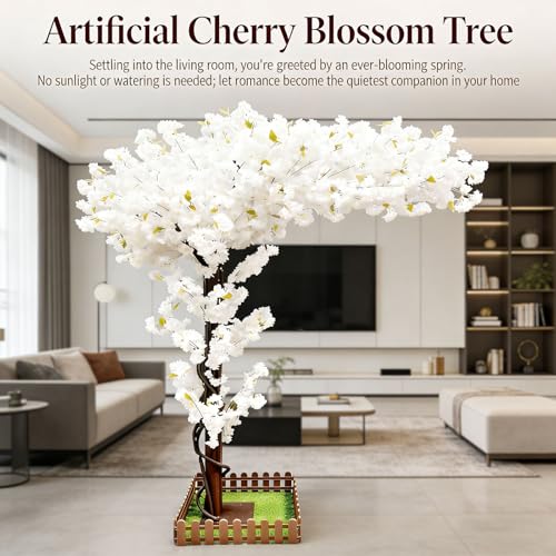 Big Artificial Cherry Blossom Trees 6.7ft White for Home Decor Indoor Outdoor,Arbol De Cerezo Artificial Grande,Faux Fake Cherry Blossom Tree for Office HotelGarden Party Wedding - color: White, size: 6ft 7in