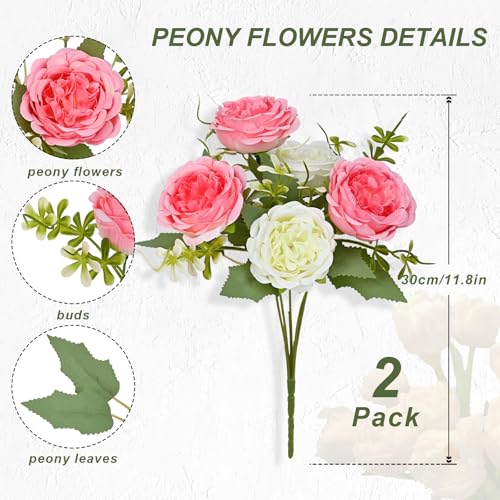 MARTINE MALL 2 Packs Peonies Artificial Flowers, Mixed White Pink Artificial Peonies, Silk Peonies Flowers Fake Peonies Artificial Flowers Peonies Bouquet for Centerpiece Table Wedding Home Decor - color: Mixed White Pink, size: 2PCS
