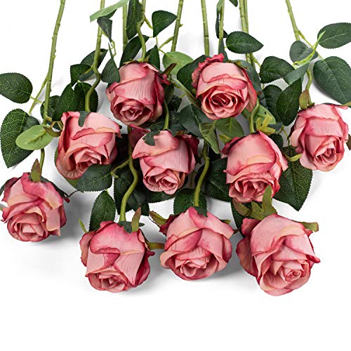 10pcs Artificial Rose Flowers Long Stem Fake Silk Roses for DIY Wedding Bouquet Table Centerpiece Home Decor (Rose Red) - color: Rose Red