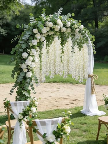 2PCS Cream Wisteria Hanging Flowers, 2.95ft Wisteria Garland with 5 Branches Realistic Silk Hanging Flowers for Decoration, Wedding Arch, Party Backdrop, and Home Wall Decor - color: Cream