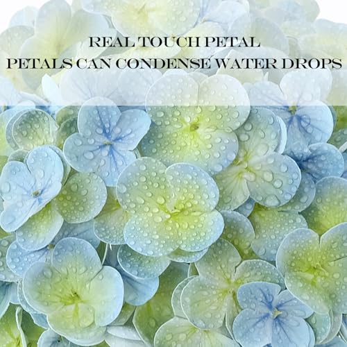 JINWOE Light Blue Artificial Hydrangea Flowers, 3Pcs 21" Latex Real Touch Flowers, Faux Silk Flowers Fake Hydrangeas with Stems for Bouquet Table Centerpieces Halloween - color: Light Blue, size: 3pcs