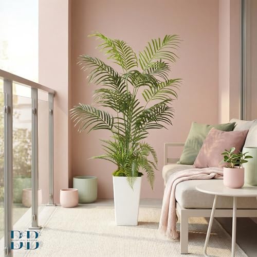 5FT Areca Palm Artificial Tree with LED Light, Tall White Pot, 3 Removable Grass Branches & Moss | Maintenance-Free Indoor Potted Plant (Areca Palm and Essentials (Tall Pot, Moss, 3 Grass Branches))