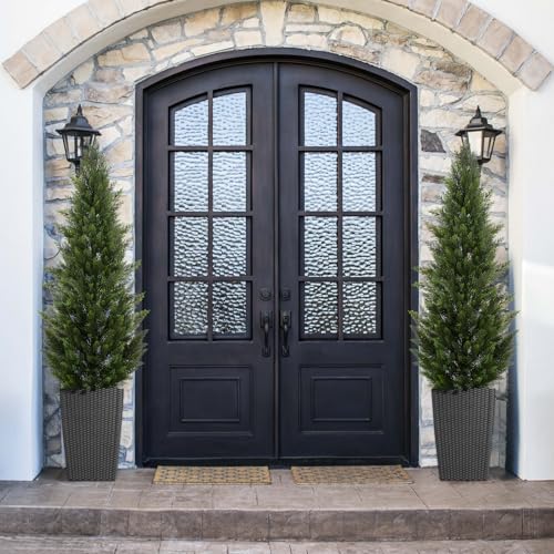 Outdoor Artificial Cedar Topiary Tree, Faux Evergreen Shrubs for Front Porch Decor, Lifelike Fake Bushes Plants for Home Living Room Front Door Decor (1, 6ft) - size: 6ft