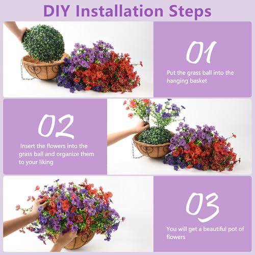 Artificial Flowers Hanging Baskets, Multicolor 12 Bundles Faux Flower Outdoor Hanging Basket Spring Summer Decoration, Fake Plants for Porch Patio Balcony Home Yard Decor(Mixd 2) - color: Light/Deep Purple,red,brown