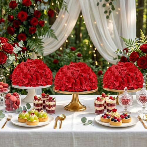 Hydrangea Flower Balls for Centerpieces - 12 PCS Artificial Floral Arrangement with Base, 8 Inch Diameter Fake Silk Kissing Ball for Wedding Table Home Party Decor - Red - color: Red-8 Inch-12 Pcs, size: Small Size
