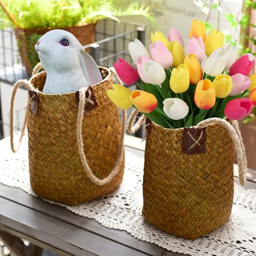 Artificial Tulips Flowers Fake Latex Tulip Stems - 30pcs Real Touch Faux Multicolor Tulips Flower for Easter Spring Wedding Bouquet Centerpiece Floral Arrangement Cemetery Table Decor - color: Multi-color03