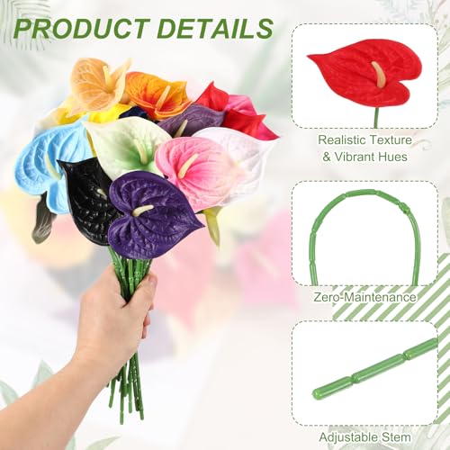 uxcell 4Pcs 11inch Artificial Anthurium Lily Flowers, Permanent Flower Bouquet for Home Arrangements Wedding Festival Decoration Crafts Store Decor Accessories, Bright Red - color: Bright Red