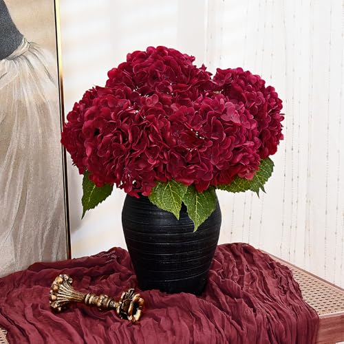 MARTINE MALL 3Pcs 21in Hydrangea Artificial Flowers, Latex Real Touch Hydrangeas Lifelike Large Hydrangea Flowers for Home Decor Party Arrangements Wedding Bouquets Centerpieces (Burgundy) - color: Burgundy, size: 3Pcs