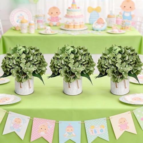 Flower Table Centerpieces - Set of 6 Floral Arrangement Artificial Wedding Hydrangeas Floral Arrangement with Rustic Metal Vase for Bridal Tea Party Event Decorations - Sage Green - color: Sage Green