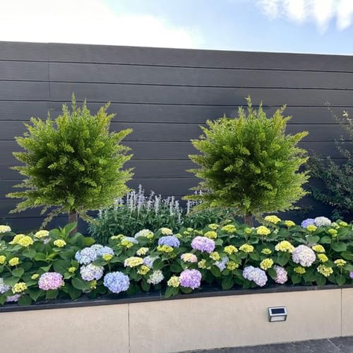 23.6" Artificial Cypress Topiary Tree with Ground Spike, Set of 2 Faux Cedar Bushes, Fake Evergreen Tree for Porch, Artificial Shrub Bushes Outdoor Indoor