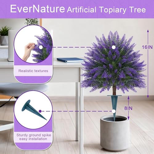 Artificial Lavender Topiary for Outdoors 4 Set of 16'' UV Resistant Evergreen Fake Shrubs Bushes with Ground Spike Topiary Ball Faux Plants for Outdoor Indoor Front Porch Garden - color: 4pcs Lavender