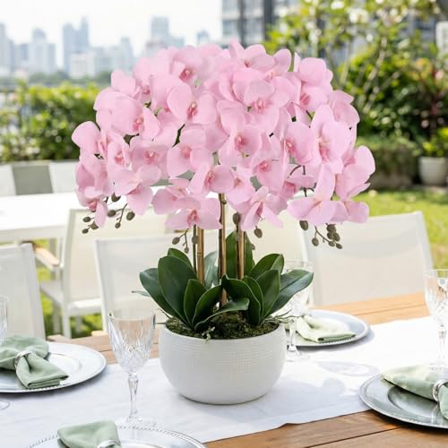 Orchids Artificial Flowers,6 Pcs Fake Light Pink Orchids 30" Long Stem Velvet Silk Phalaenopsis Orchid Flowers for Tall Vase Romantic Wedding Party Centerpieces Home Decor (Light Pink) - color: Light Pink