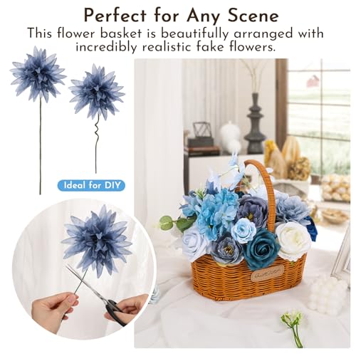 Artificial Flowers Combo Box Blue Dusty Blue Artificial Flowers for DIY Tables Centerpieces Baby Shower Bridal Shower Wedding Bouquet Arrangements Decor - color: Deep Blue