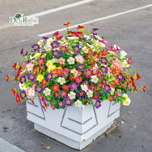 Der Rose 24 Bundles Fake Flowers Artificial Dasiy Faux Flowers Bulk for Outdoor Spring Garden Porch Farmhouse Decor - color: 6 Colors Mix