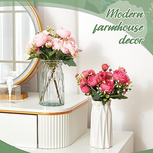 Jexine Artificial Peonies Flowers Bouquet Silk Faux Peony Fake Peonies Artificial Flowers Bouquets for Vase Floral Arrangements Wedding Home Table Decoration(Rosy Red, Pink,12 Bundles) - color: Rosy Red, Pink