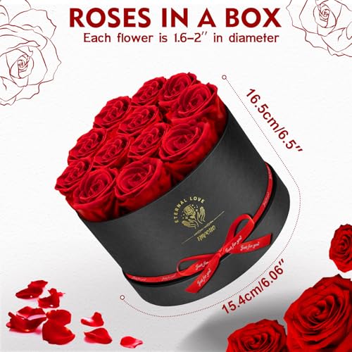 Impouo Forever Flowers, 12 Roses in A Box, Real Preserved Roses, Birthday Gift for Women, Mother's Day, Anniversary, Red Rose (Red, 12 Rose) - color: Red, size: 12 Rose
