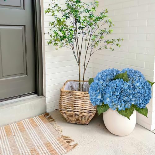 JINWOE Light Blue Artificial Hydrangea Flowers, 3pcs 21" Latex Real Touch Spring Faux Hydrangea Flowers,Lifelike Artificial Hydrangeas with Stems for Porch Bouquets Wedding Home Table Centerpieces - color: Light Blue