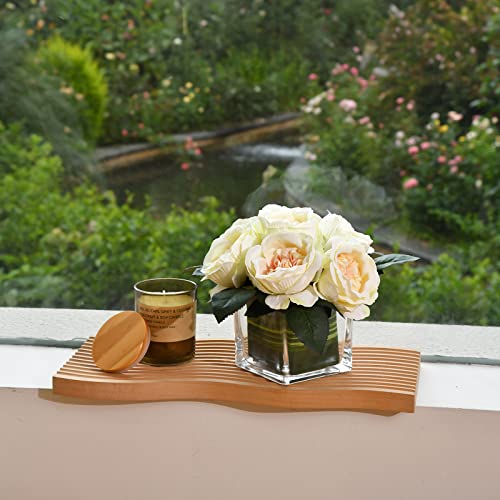 Artificial Peony Silk Flower Centerpieces Faux Floral Arrangement in Glass Vase for Home Wedding Table Decoration (Champagne) - color: Champagne