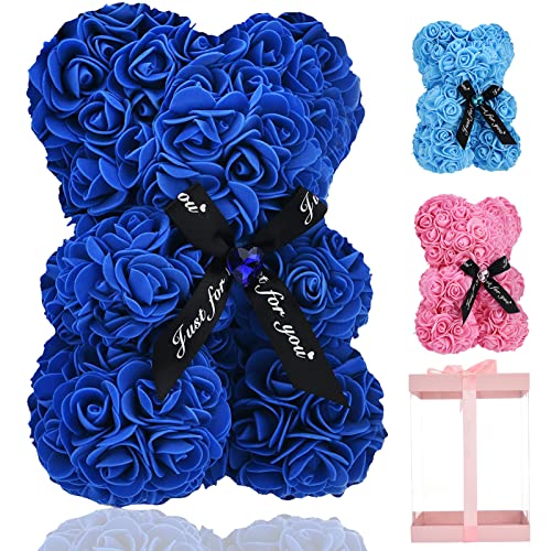 Lgv Flower Rose Bear,Romantic Gift for Valentine's Mother's Day, Christmas, Birthday,Girl Friend Her Mom Female Wife with Artificial Heart-Shaped Diamonds Sapphire Blue - color: Sapphire