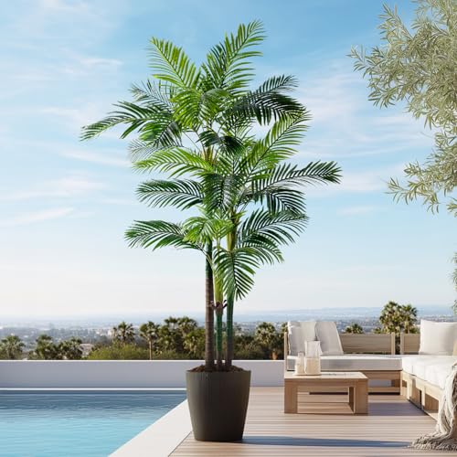 Erimda 8.2FT Artificial Phoenix Palm Tree Artificial Plants Indoor Outdoor Large Faux Coconut Silk Palm Tree Tropical Fake Tree Faux Sago Palm Plant for Modern Farmhouse Yard Outside Patio Poolside - color: Golden Cane Palm Tree, size: 8.2FT