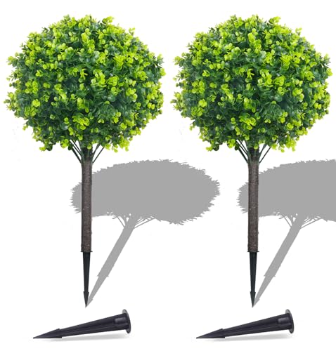 PATIO CHOICE Artificial Topiary Boxwood Ball Trees Set of 2 30" Fake Outdoor Plants Realistic Olive Tree Fake Bushes Lifelike Shrubs Decorations for Outdoor Indoor Front Porch Garden - color: Green, size: 30in