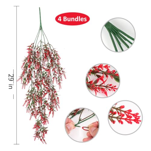 RECUTMS Artificial Fall Lavender Hanging Plants, 4 Pcs 30.3 Inch, | UV Resistant Plastic, Faux Trailing Greenery for Home,Room,Garden Wedding,Porch,Indoor,Outdoor Decor, Easy Care, DIY Friendly - color: Red