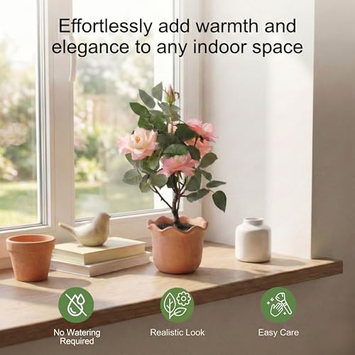 19 Inch Artificial Camellia Tree - Realistic Camellia Plant with Terracotta Pot,Adjustable Stem Low Maintenance Indoor Outdoor Decor for Living Room and Office（Pink） - color: Pink