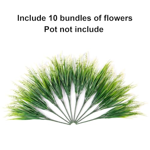 Artificial Fake Outdoor Plants Flowers for Summer Decoration,10 Bundles Faux Plastic Tall Monkey Grass Greenery UV Resistant Realistic for Home Outside Planter Window Porch Patio Garden-White - color: White