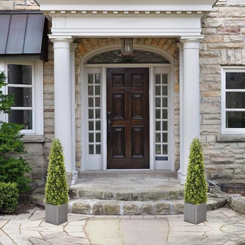 48 Inch Artificial Boxwood Topiary Tree 2 Pack, Two 4FT Potted Boxwood Tree Cone Topiary Artificial Plant Shrub for Front Porch Home Office Decor…… (2, 4FT)