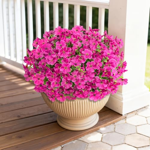 20 Bundles Artificial Flowers for Outdoors, Fake Violet Flowers Silk Realistic UV Resistant Faux Artificial Plants Outdoors for Window Box Garden Patio Front Porch Home Indoor Outside Decorations - color: Fuchsia