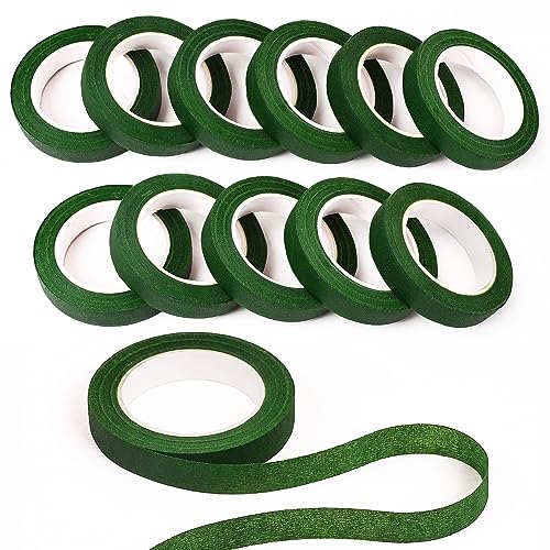 NESCCI Flower Tape,Floral Tape for Bouquets,12 Rolls of 1/2 "Wide Dark Green Flower Tape,Used for Wrapping Bouquet Stems and Flower Crafts,Wedding Bouquet (Dark Green, Size 264 Yards) - size: Floral Tapes 12 Rolls