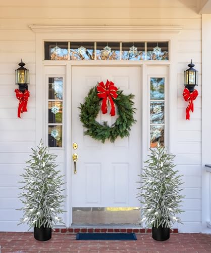 3FT Snow Flocked Artificial Norfolk Pine Tree in Pot, Real Touch Artificial Topiary Tree Small Faux Tabletop Christmas Tree for Front Porch Kitchen Home Indoor Outdoor Decor - style: 3ft Snow-Flocked
