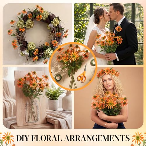 Knitgrip Orange 4 Pcs Artificial Coneflowers Stems 29 Inch Faux Echinacea Flowers Branch Realistic Farmhouse Fake Sunflower Floral Bouquet for Home Centerpiece Arrangement Indoor Outdoor Decor - color: Orange