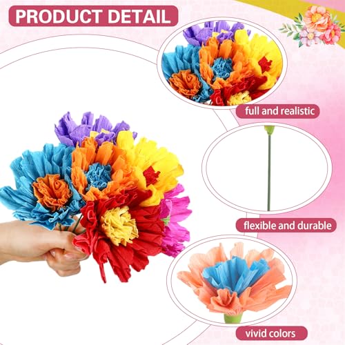 Ctosree 6 Pcs Mexican Paper Flowers Artificial Rainbow Crepe Paper Flowers Bunch with Stems De Papel para Decoracion Mexican Fiesta Assorted Flower Centerpieces for Fiesta Cinco De Mayo Party Home - color: Bright