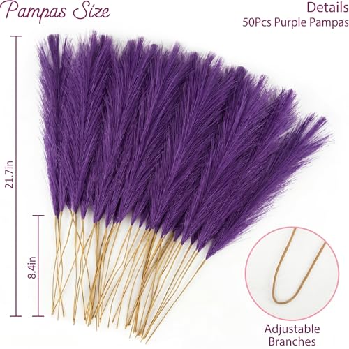 obbsie 50pcs Purple Faux Pampas Grass Decor, 21.6" Short Artificial Floral Branches Vase Filler Purple Flower Arrangement for Home Wedding Boho Outdoor Decor - color: Light Purple, size: 50 PCS