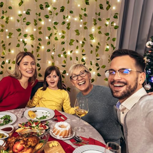 CEWOR 24 Pack 173ft Fake Ivy Vines, Artificial Ivy Garland with 200 LED String Lights, Hanging Plants Greenery Backdrop Green Leaves for Bedroom Room Wall Decor Wedding Party Table Decoration - size: F-24pcs of Vines with 200 LED lights