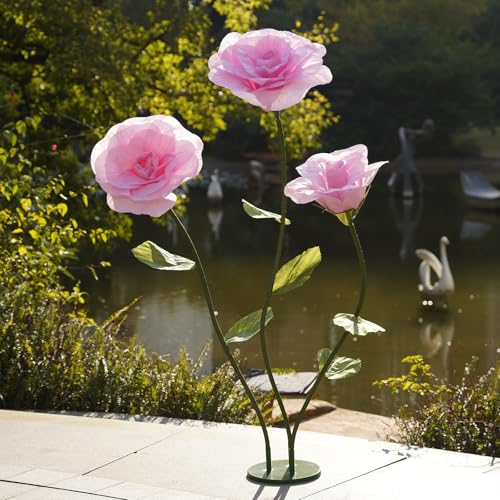 Giant Roses Artificial Flowers for Decoration with Stand,Oversized Handmade Paper Rose Decoration for Wedding,Party,Window Display,Photography Prop,Valentine’s Day & Event Decor(Pink) - color: Pink