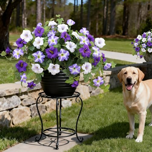 Artificial Flowers for Outdoors,2 PCS Purple Faux Morning Glory UV Resistant Silk Flowers for Outdoor Planters Garden Balcony Porch Decor Realistic Fake Flowers for Spring Decoration - color: Purple, size: 2 Bundles